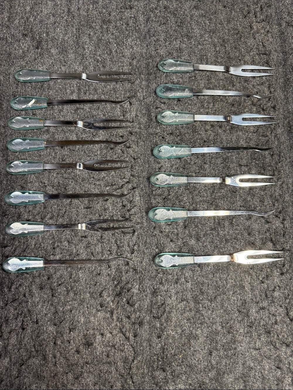 Seafood tools Green-Handled Stainless Steel Carving Forks and Meat Picks Set